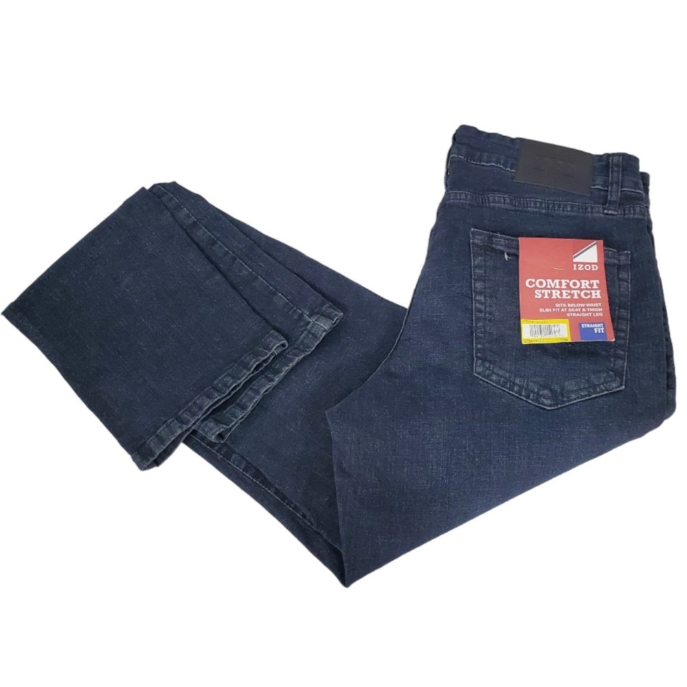 NWT Izod Comfort Stretch Straight Leg Fit Jeans Mens Sz 32X32 Dark Wash